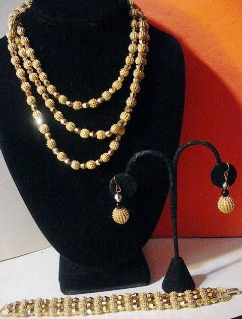 Crown Trifari 3Pc  Gold Bead Set ~ Book Piece