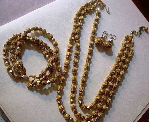 Crown Trifari 3Pc  Gold Bead Set ~ Book Piece