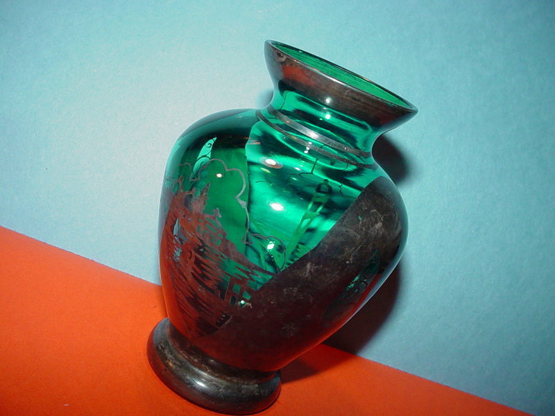 Aqua Blue Silver Deposit Vase