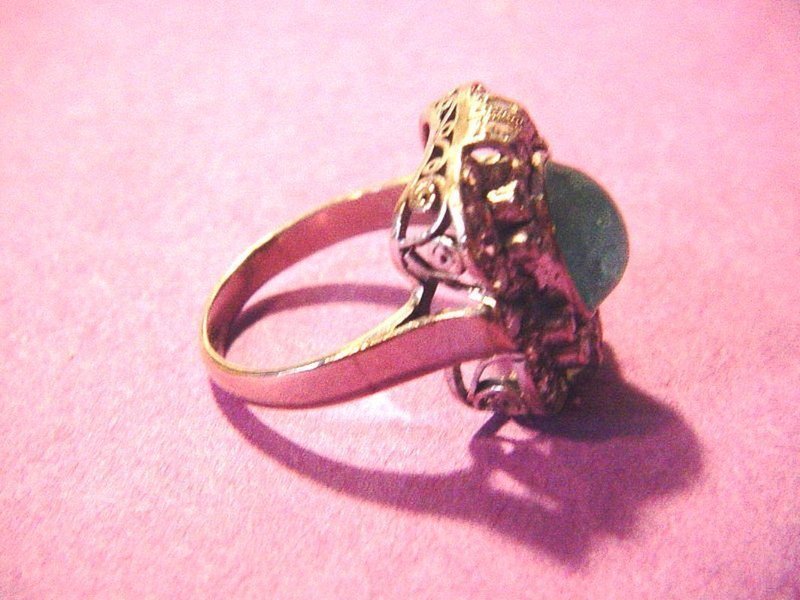 18k WG Art Deco  Diamond &amp; Emerald Ring
