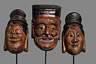 Antique Chinese Nuo Masks of Tudi Gong and 2 Wives