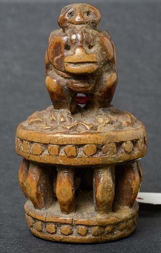 Antique Chinese Wood Toggle of Monkey Riding a Lion