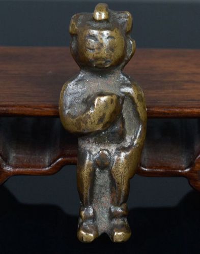 Antique Chinese Brass Toggle of a Male Baby
