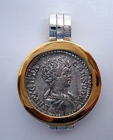 A ROMAN SILVER DENARIUS OF GETA IN SILVER AND 24K GOLD