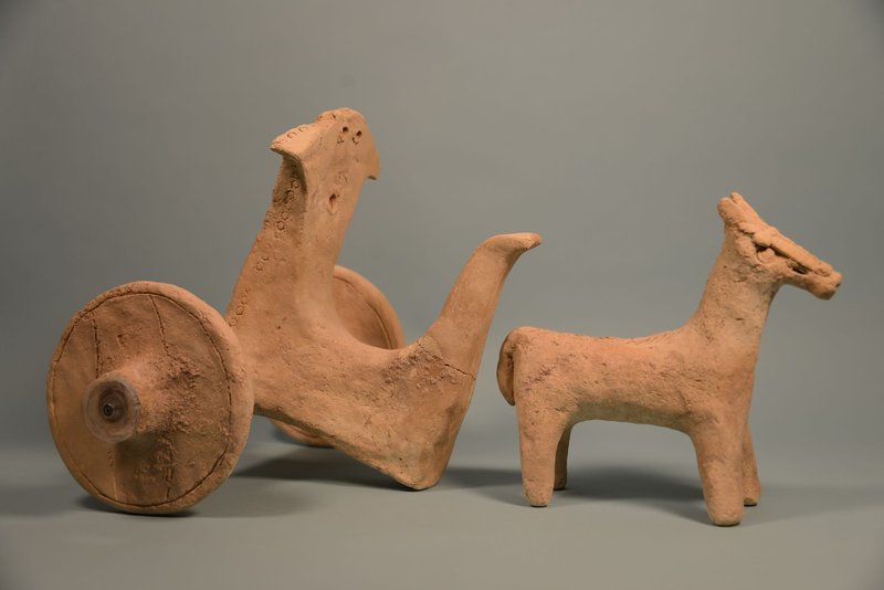 A SYRO-HITTITE TERRACOTTA CHARIOT AND THREE MULES