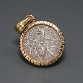 A SILVER SHEKEL OF TYRE IN 14K GOLD PENDANT