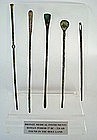 FIVE ROMAN BRONZE MEDICAL AND SURGICAL INSTRUMENTS
