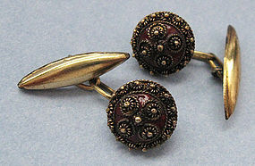 European Silver Gilt and Enamel Cuff Links