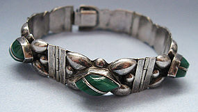Mexican Sterling and Green Glass Bracelet