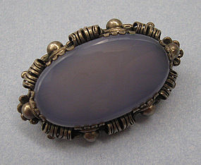 Italian Silver and Blue Chalcedony Pin