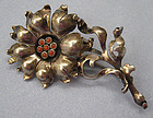 European Silver and Coral Flower Brooch