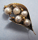 Gold and Pearl Lily-of-the-Valley Pin, c. 1900