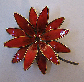 Norwegian Sterling and Enameled Flower Pin