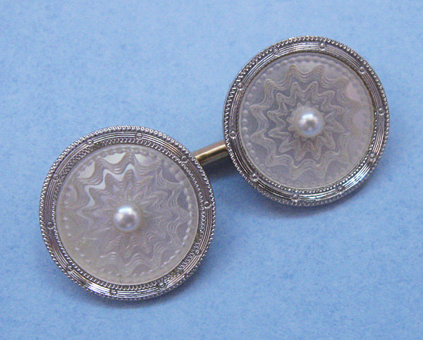 American Carved Mother-of-Pearl Cuff Links