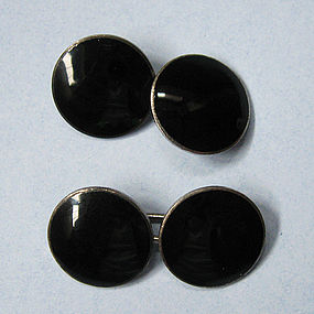 Sterling and Black Enamel Cuff Links