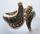 Mexican Sterling and Abalone Hinged Bangle