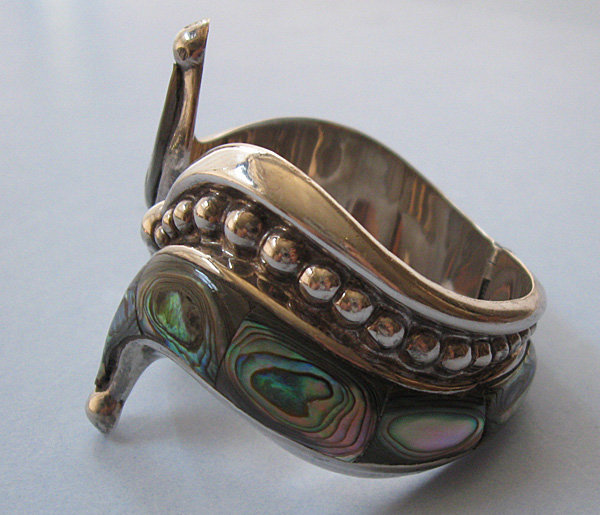 Mexican Sterling and Abalone Hinged Bangle
