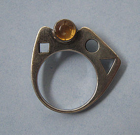 Flat-Band Ring with Amethyst and Citrine