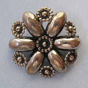 Danish Sterling Flower Pin, c. 1960