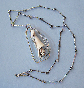 Handmade Sterling and Shell Pendant with Chain
