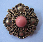 Sterling and Faux Coral Wirework Pin