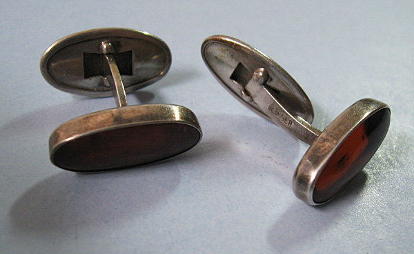 European Silver and Amber Cuff Links