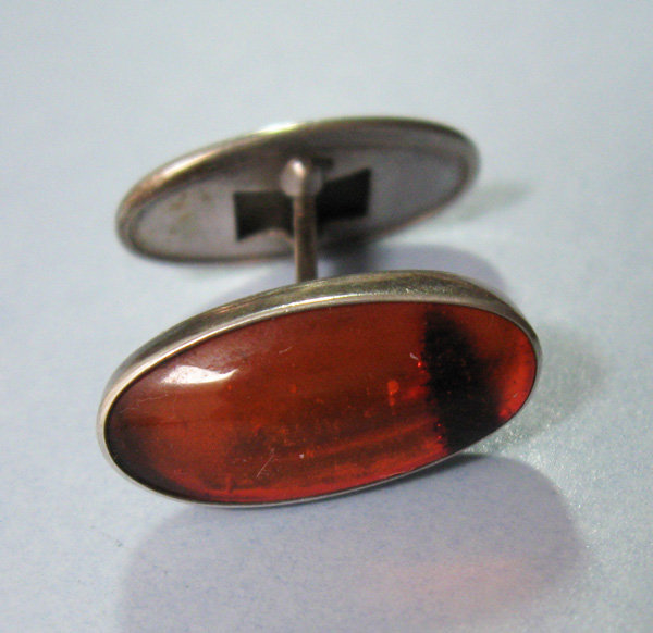 European Silver and Amber Cuff Links