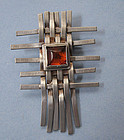 Sterling and Amber Basketweave Pin