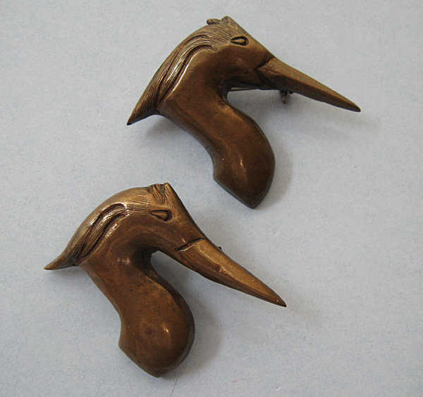 Pair of Mixed Metal Bird Pins, c. 1950