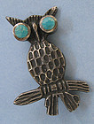 Sterling and Enamel Owl Pin