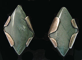 Reinhardt Sterling and Chalcedony Earrings, c. 1950