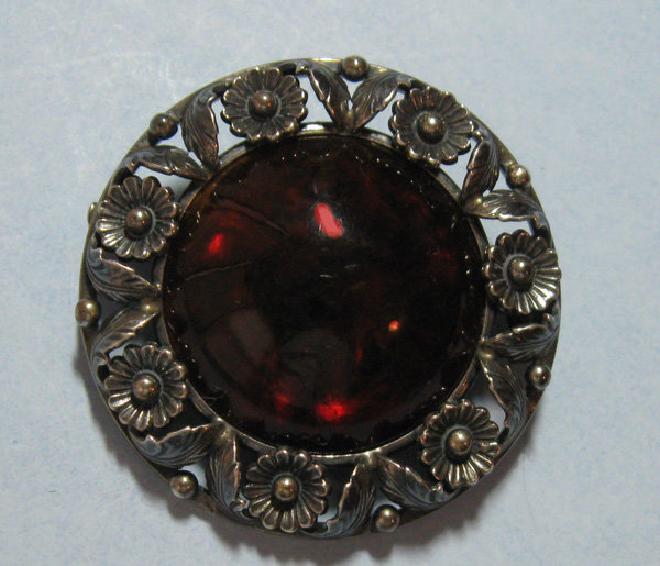 Danish Sterling and Amber Pin, N.E. From