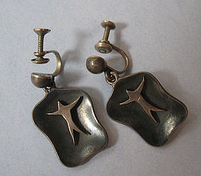 Mexican Modernist Sterling Drop Earrings