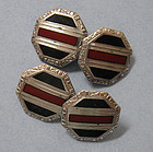 Art Deco Sterling and Enamel Cuff Links, c. 1925