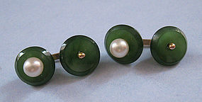 Jade and Pearl Cuff Links, c. 1960