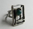 Silver Abstract Ring Set with Chrysoprase Bead