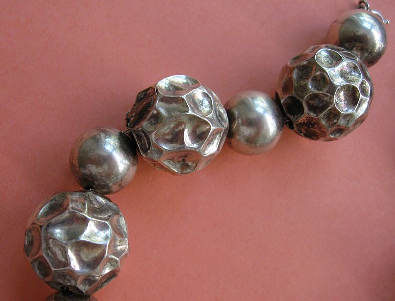 Sterling Bead Necklace, Hammered Texture