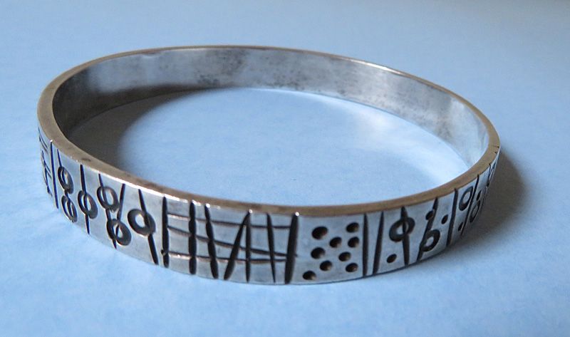 Sterling Bangle with Geometric Designs