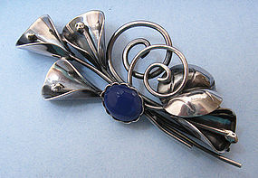 Sterling and Agate Calla Lily Brooch