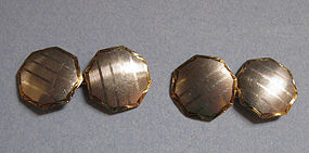 Pair of Engraved Two-Color Gold Cuff Links, c. 1920