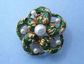 Gold, Enamel and Pearl Watch Pin/Pendant, c. 1910