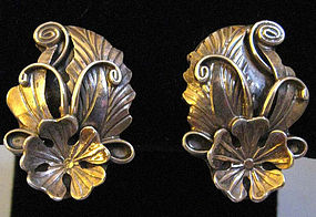 Sterling Silver Flower and Leaf Earrings