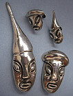 Mexican Sterling Figural Pins and Earrings Set