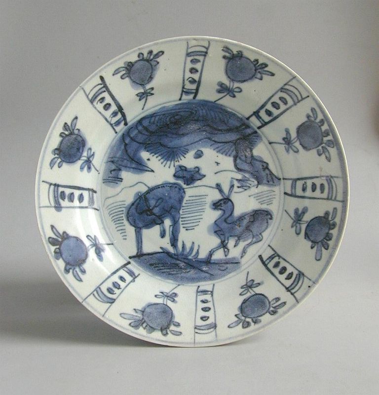 Chinese Ming Dynasty Kraak Porcelain Dish Deer Pattern Wanli Shipwreck