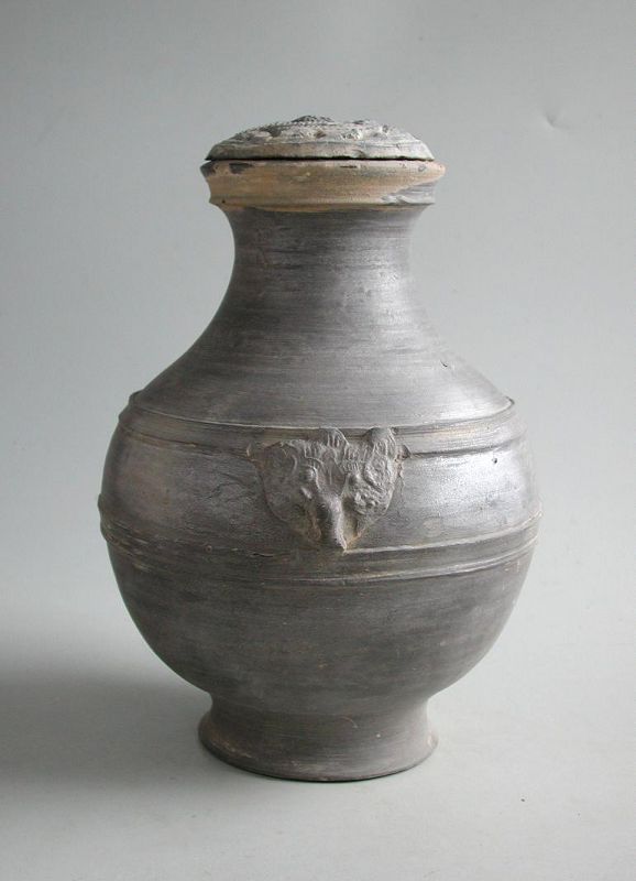 Chinese Han Dynasty Pottery Hu Jar with Dragon Cover