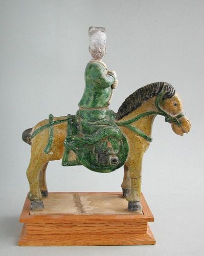 Chinese Ming Dynasty Glazed Horse & Rider (with stand)
