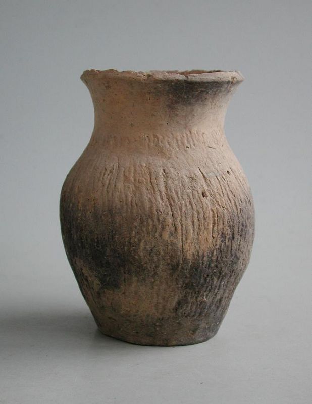 Chinese Neolithic Qijia Culture Cord-Impressed Pottery Jar