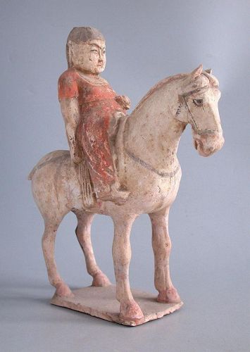 Chinese Tang Dynasty Painted Pottery Horse & Rider