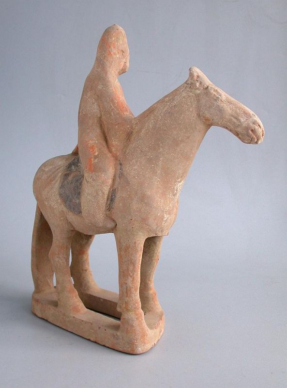 Rare Chinese Tang Dynasty Painted Pottery Horse &amp; Rider