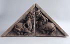 Pair Chinese Ming Dynasty Painted Pottery Tile - Ox / Moon